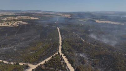 Edirne yangınında yanan alanlar havadan görüntülendi