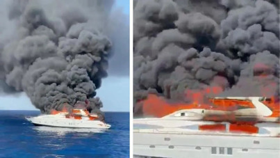 Lüks yat İbiza açıklarında alev alev yandı