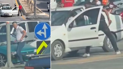 Trafikte kılıçlı bıçaklı saldırı