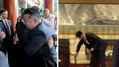 Putin ve Kim Jong Un'un sevgi seli: Önce sarıldı, sonra izlerini sildirdi