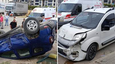 Hafif ticariyle çarpışan cip takla attı: 3 yaralı