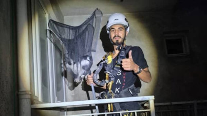 Apartman boşluğunda mahsur kalan yavru kedi kurtarıldı