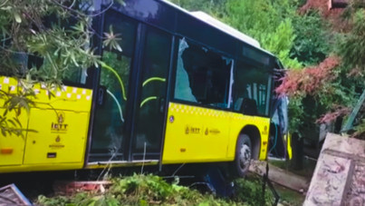 İlginç görüntü: Freni patladı, asılı kaldı