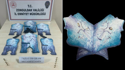 7 kilo uyuşturucu semazen figürlü rahlede şeklinde saklanmış