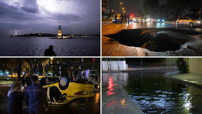 İstanbul'da sağanak: En işlek caddelerden birinde yol çöktü, alt geçidi su bastı