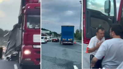 Otoyolda dehşet anları: Zikzak çizen TIR’ın yükleri yola savruldu