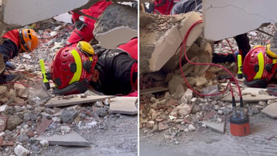 Enkazdaki Dilara ile iletişim kurulduğu anlar kamerada