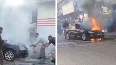 Park halindeki araç alev aldı