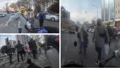 Motosikletliye sokak ortasında tekme tokat saldırı