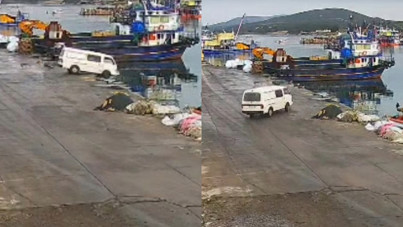 Direksiyon hakimiyeti kaybolan araç denize uçtu