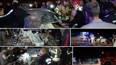 TIR dorsesine çarpan otomobil hurda yığınına döndü