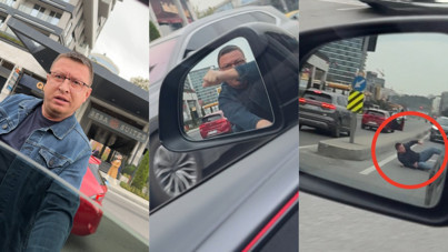 Trafikte gergin anlar: Sürücü kapıyı zorladı, araç hareket edince düştü