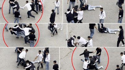 Sokak ortasında tekmeli yumruklu kavga