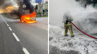 Alev alan araçta patlama