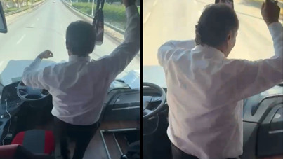 Direksiyonu bırakıp dans etmeye başladı