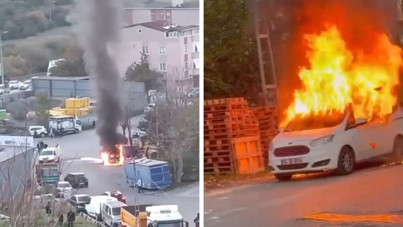 Park halindeki araç alev aldı