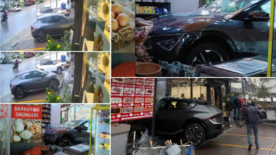 Fren yerine gaza bastı, şarküteriden içeri girdi