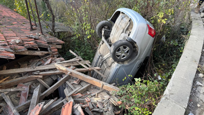 Aracıyla evin çatısına uçtu