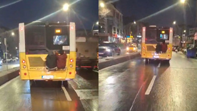 Otobüsün arkasında tehlikeli yolculuk