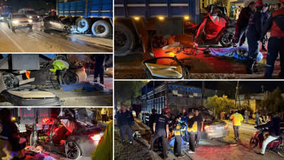 Lüks otomobil kamyona ok gibi saplandı: 1 ölü, 2 yaralı