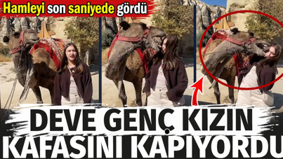 Deve genç kızın kafasını kapıyordu. Hamleyi son saniyede gördü