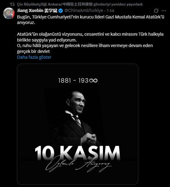 Türkiye'deki büyükelçilerden Atatürk ve 10 Kasım mesajları - Resim : 1