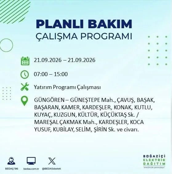 İstanbul’da birçok ilçe karanlıkta kalacak (21 Eylül 2026) BEDAŞ duyurdu - Resim: 10