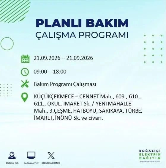 İstanbul’da birçok ilçe karanlıkta kalacak (21 Eylül 2026) BEDAŞ duyurdu - Resim: 7