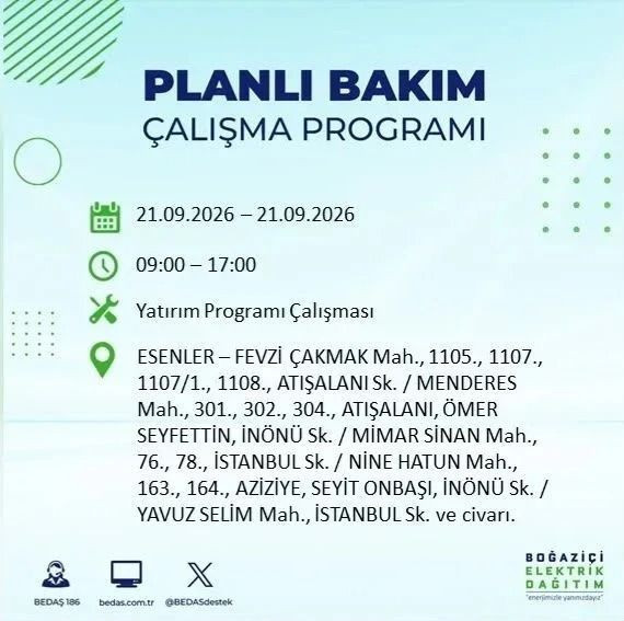 İstanbul’da birçok ilçe karanlıkta kalacak (21 Eylül 2026) BEDAŞ duyurdu - Resim: 14