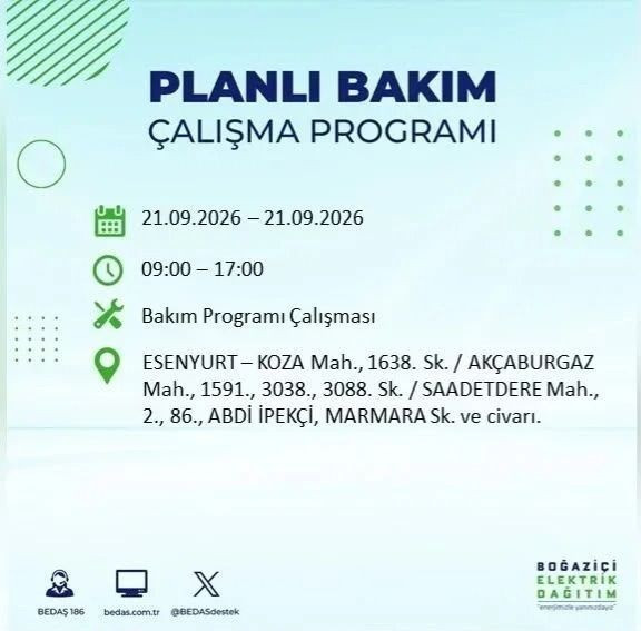 İstanbul’da birçok ilçe karanlıkta kalacak (21 Eylül 2026) BEDAŞ duyurdu - Resim: 20