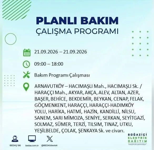 İstanbul’da birçok ilçe karanlıkta kalacak (21 Eylül 2026) BEDAŞ duyurdu - Resim: 16