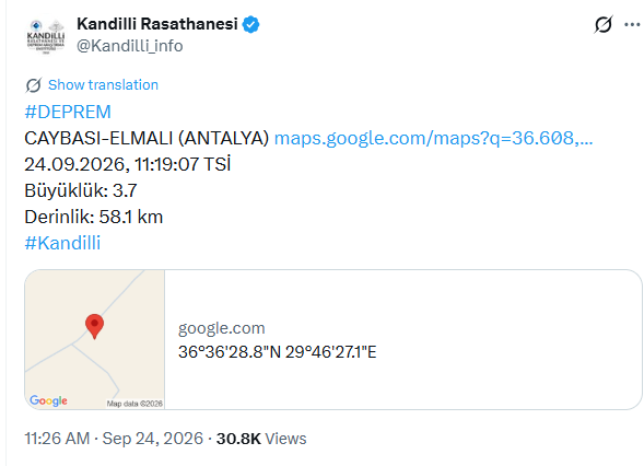 Antalya da sallandı. Kandilli Rasathanesi açıkladı - Resim : 1