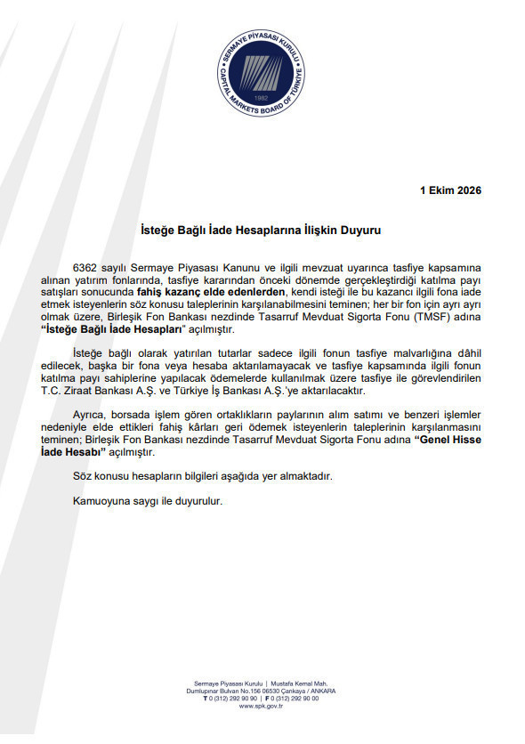 SPK fondan elde edilen fahiş kazançların gönüllü iadesi için hesap açtı - Resim : 2