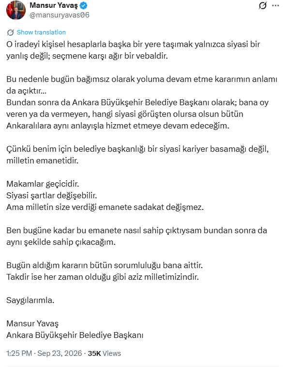 İşte Mansur Yavaş’ın istifa açıklaması - Resim : 9