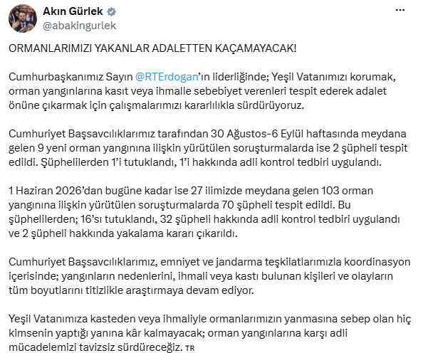 Akın Gürlek orman yangınları bilançosunu açıkladı - Resim : 1