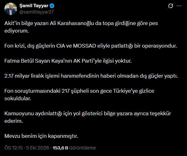 Fon vurgunu Şamil Tayyar ile Yeni Akit yazarını birbirine soktu. Şamil Tayyar'ın cevabı yılın 'kahkahası' oldu - Resim : 1