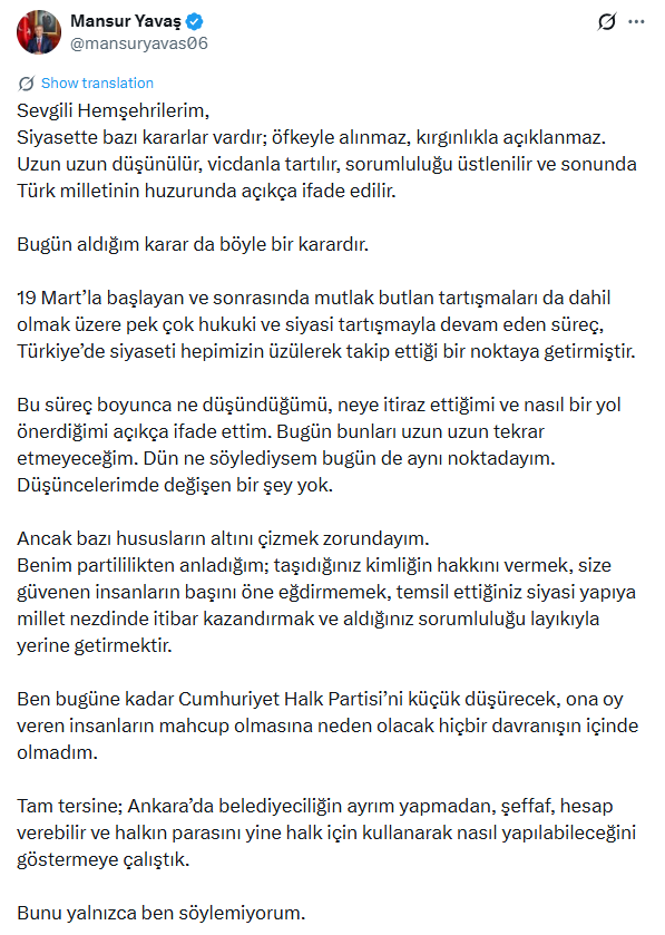 İşte Mansur Yavaş’ın istifa açıklaması - Resim : 6