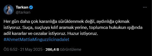 Tarkan'dan Minguzzi cinayetinde verilen takipsizlik kararına tepki - Resim : 1
