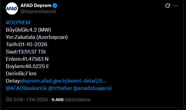 Azerbaycan'da 4,2 büyüklüğünde deprem - Resim : 1