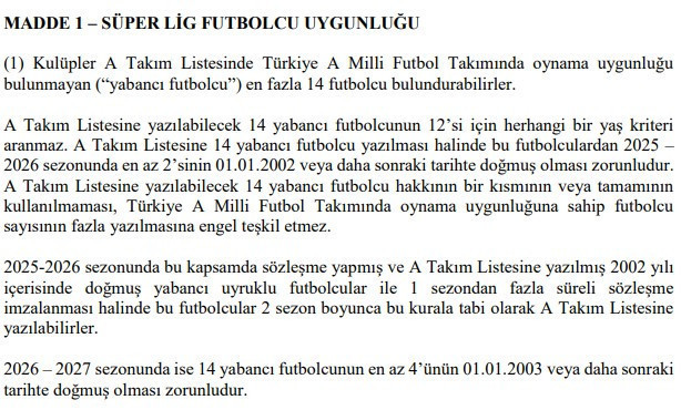 TFF'den yabancı kuralına yaş güncellemesi - Resim : 1