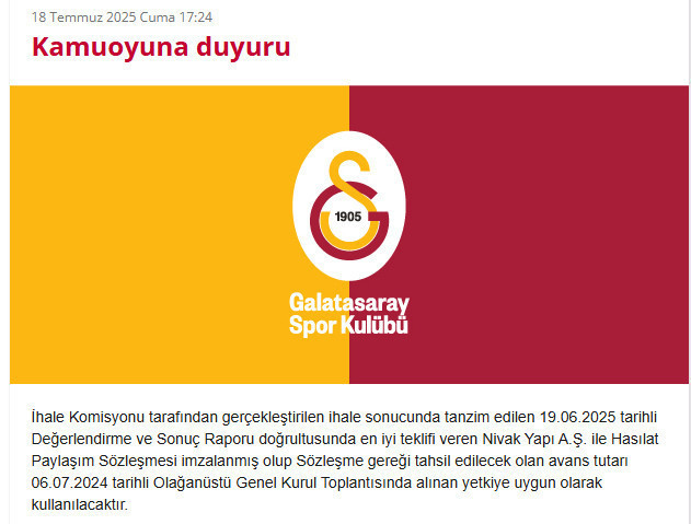 Galatasaray, Florya Projesi ihalesini alan firmayı açıkladı - Resim : 1