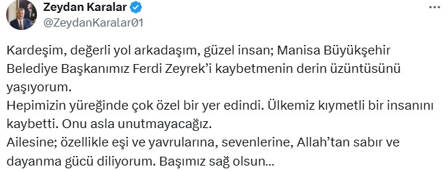 Siyasilerden Ferdi Zeyrek için taziye mesajları - Resim: 16