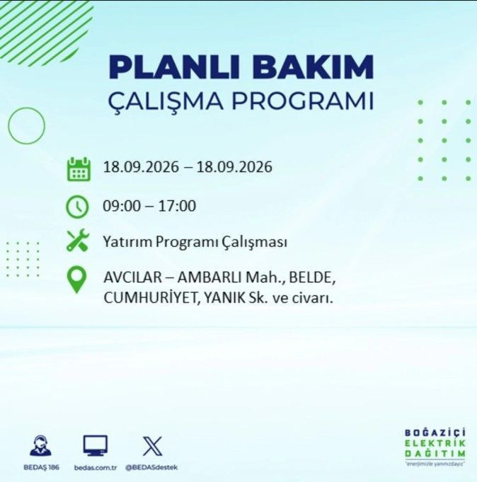 İstanbul’da bugün birçok ilçe karanlıkta kalacak (18 Eylül 2026) BEDAŞ ve AYEDAŞ duyurdu - Resim: 10