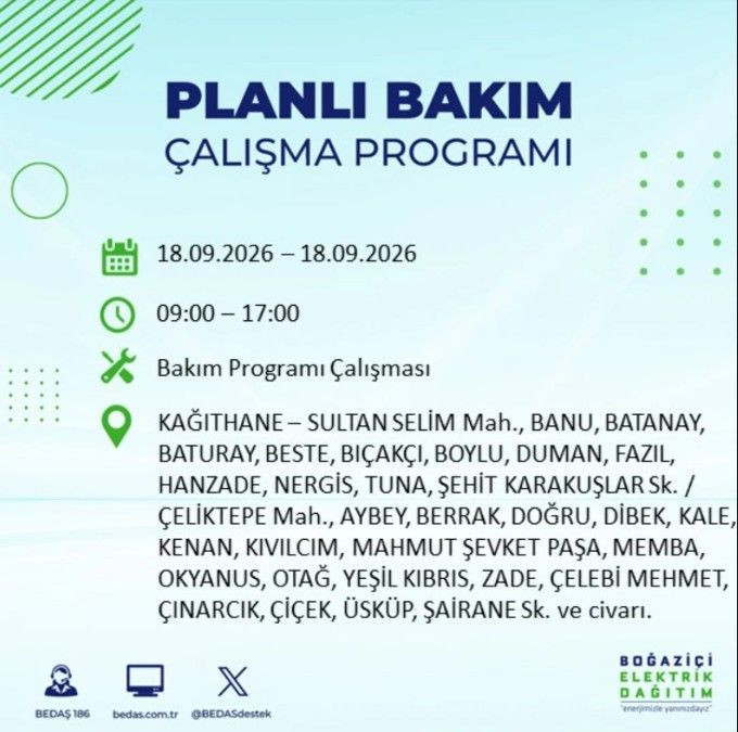 İstanbul’da bugün birçok ilçe karanlıkta kalacak (18 Eylül 2026) BEDAŞ ve AYEDAŞ duyurdu - Resim: 13