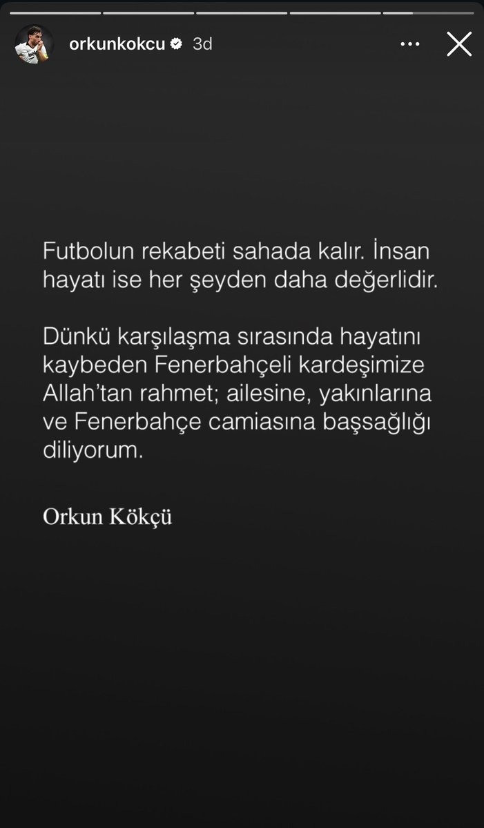 Orkun Kökçü’den derbi sonrası başsağlığı mesajı - Resim : 1