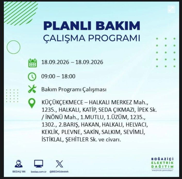İstanbul’da bugün birçok ilçe karanlıkta kalacak (18 Eylül 2026) BEDAŞ ve AYEDAŞ duyurdu - Resim: 44