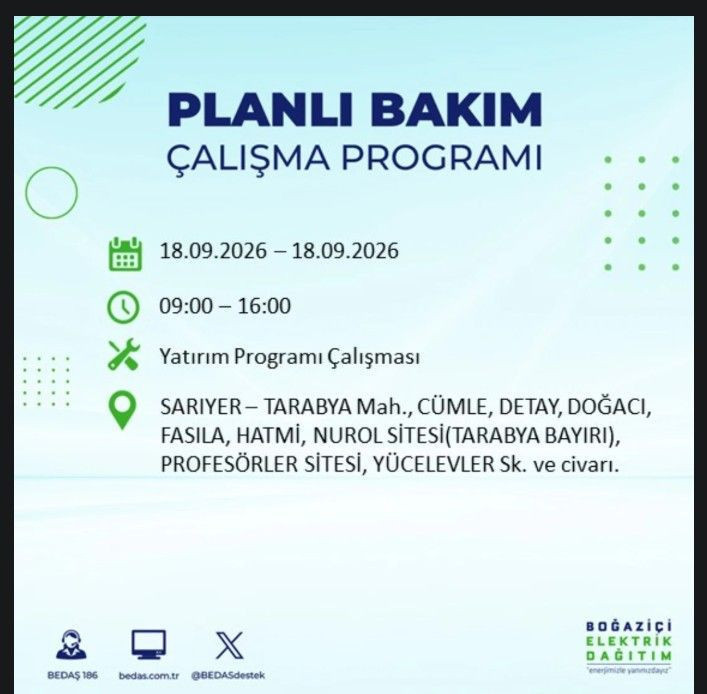 İstanbul’da bugün birçok ilçe karanlıkta kalacak (18 Eylül 2026) BEDAŞ ve AYEDAŞ duyurdu - Resim: 46