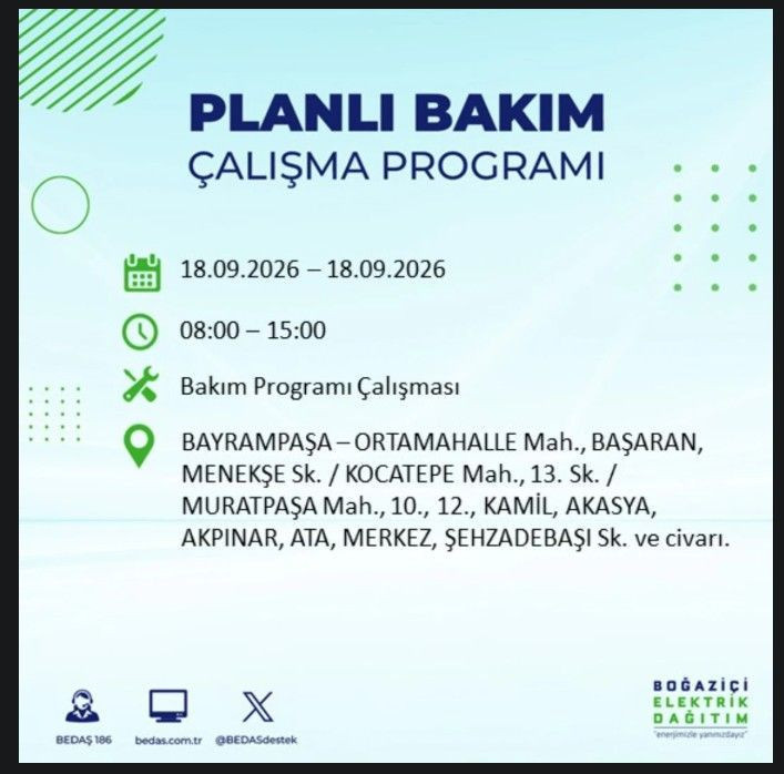 İstanbul’da bugün birçok ilçe karanlıkta kalacak (18 Eylül 2026) BEDAŞ ve AYEDAŞ duyurdu - Resim: 29