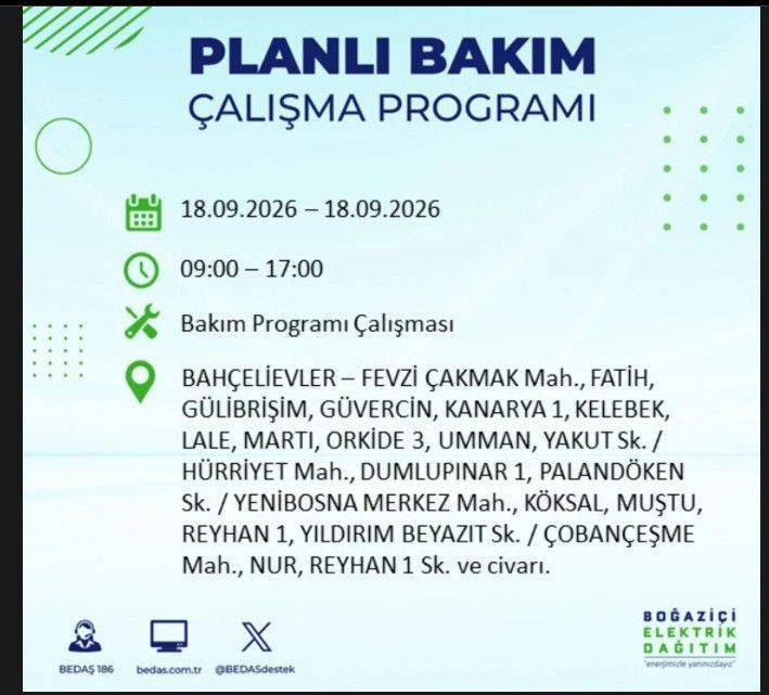 İstanbul’da bugün birçok ilçe karanlıkta kalacak (18 Eylül 2026) BEDAŞ ve AYEDAŞ duyurdu - Resim: 55