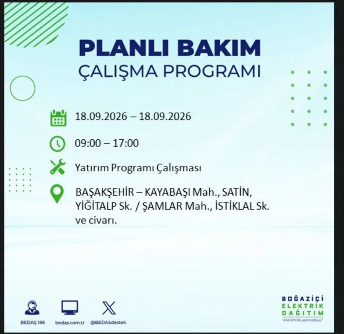 İstanbul’da bugün birçok ilçe karanlıkta kalacak (18 Eylül 2026) BEDAŞ ve AYEDAŞ duyurdu - Resim: 26